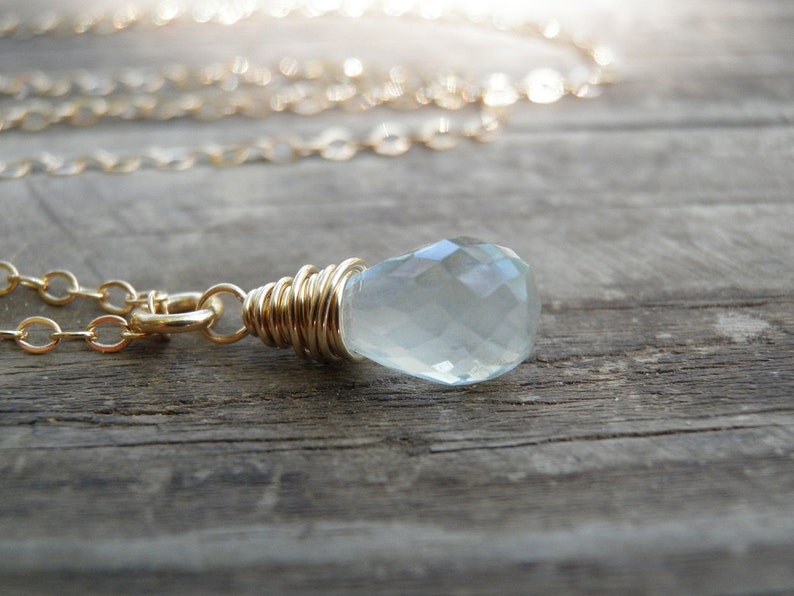 March Birthstone, Bridal Aquamarine Necklace, Birthstone Jewelry, Rough Finished Aquamarine Briolette, 14k Gold Filled Aquamarine Birthstone image 4