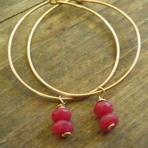 Ruby Hoops July Birthstone, Ruby Jewelry, Gold Hoops, Girl Friend Gift, Gift For Mom, Simple Hoops, Minimalist Jewelry In Gold, HOLIDAY SALE