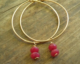 Ruby Hoops July Birthstone, Ruby Jewelry, Gold Hoops, Girl Friend Gift, Gift For Mom, Simple Hoops, Minimalist Jewelry In Gold, HOLIDAY SALE