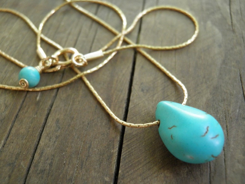 Bridesmaid gift, Turquoise Teardrop Necklace, Turquoise Necklace, December Birthstone, Turquoise Choker, Dainty Gold Necklace, Gold Choker image 4