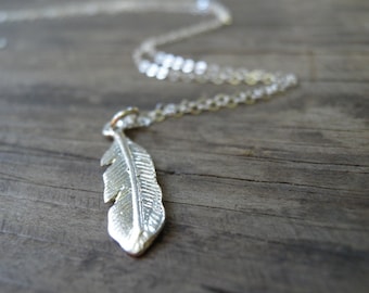 Feather Jewelry, LONG Silver Necklace, Silver Feather Necklace, Minimalist Necklace, Dainty Feather Necklace, Delicate Silver Necklace