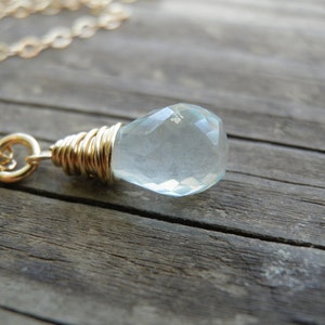 March Birthstone, Bridal Aquamarine Necklace, Birthstone Jewelry, Rough Finished Aquamarine Briolette, 14k Gold Filled Aquamarine Birthstone image 1