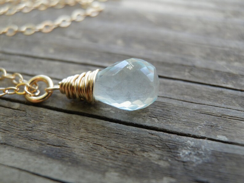 March Birthstone, Bridal Aquamarine Necklace, Birthstone Jewelry, Rough Finished Aquamarine Briolette, 14k Gold Filled Aquamarine Birthstone image 1