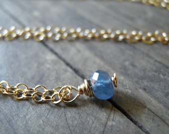 Tiny Blue Sapphire Necklace, Minimalist Necklace, Simple Necklace, Blue Necklace, Gold September Birthstone Necklace, Spring Cleaning, Gift