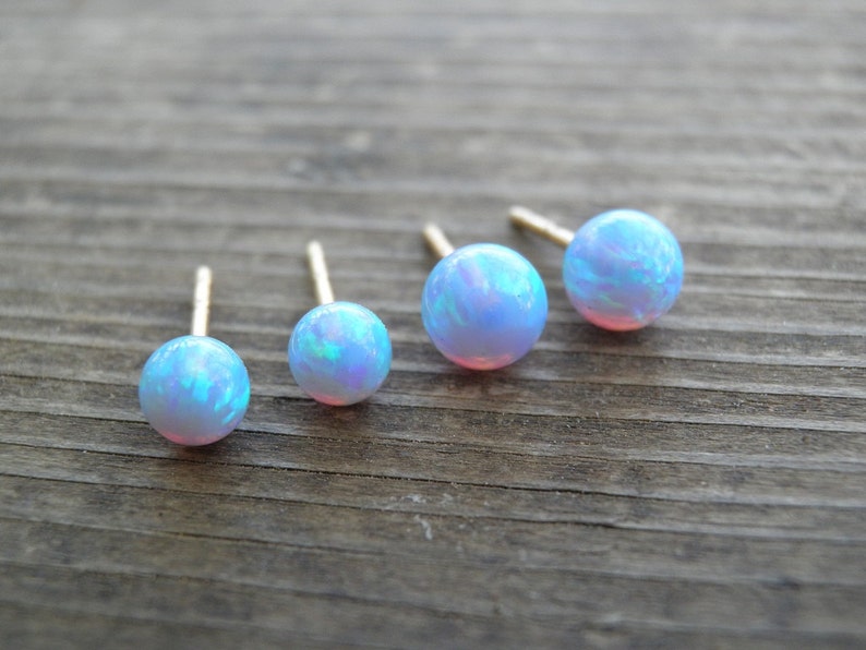 Opal Stud Earrings Large Ball 5mm 14k Gold Filled Studs Blue Etsy