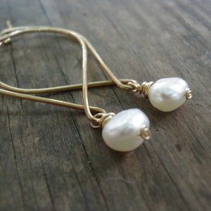 14k Solid Gold, Wedding Earrings, Bridal Pearl Earrings, Gold White Fresh Water Pearls Earrings, Anniversary, Gift For Mom, Gift For Her