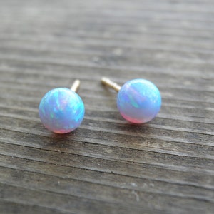 Opal Stud Earrings, Large Ball 5mm 14k Gold Filled Studs, Blue Opal, Gold Opal Posts, Statement Gift, October Birthstone, Bridal Jewelry