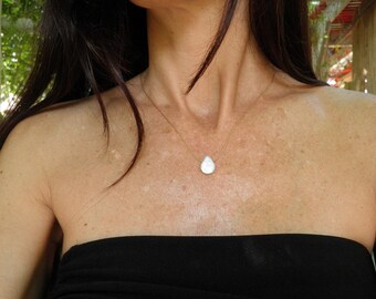 Tiny Wild Pearl Teardrop Necklace, Winter Weddings, ON SALE, Gold Filled Necklace, Minimalist Pendant, Unique, June Birthstone Gift For Her