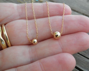 Dainty Gold Necklace, Tiny One Gold Ball Necklace, Gold Bead Necklace, Gold Jewelry, Tiny Gold Bead Necklace, Minimalist Gold Necklace