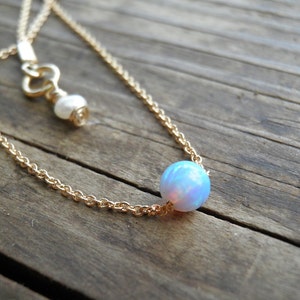 Opal Necklace, Tiny Blue Opal Necklace, Opal Gold Necklace, Dot Necklace, Opal Jewelry, Gold Bridesmaid Gift, Minimalist Necklace, Dainty image 3