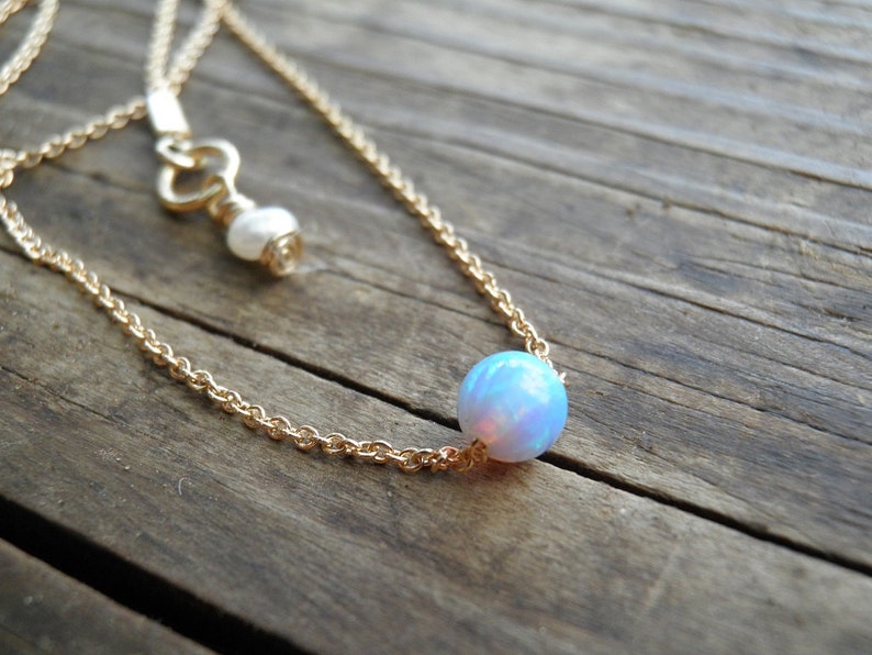 Opal Necklace, Tiny Blue Opal Necklace, Opal Gold Necklace, Dot Necklace, Opal Jewelry, Gold Bridesmaid Gift, Minimalist Necklace, Dainty image 3