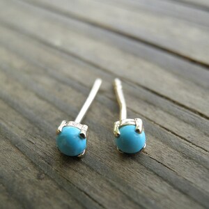 14k Gold Studs Tiny 3mm Turquoise Stud Earrings Turq uoise Post Earrings Turquoise Earrings Stone Stud Earrings Dot Post Earring unisex stud image 4
