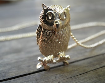 Valentines gift Owl Necklace Owl Jewelry Necklace, Halloween Necklace, Animal Necklaces, Gold Owl Pendant, Owl Charm Necklace, Gold Filled