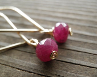 Dainty Dangle Ruby Earrings, July Birthstone, Genuine Ruby Earrings, Ruby Jewelry, Bride Ruby Earrings, Bridal Jewelry, Delicate Earrings