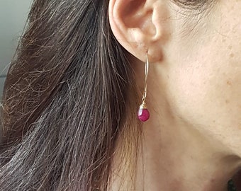 Orecchini Pendenti A Goccia | Pietra Portafortuna Luglio Con Cristallo Rubino Zircondia | Bijoux Eleganti Donna