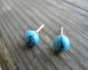 Turquoise Post Earrings, Turquoise Ball Earrings, Turquoise Stud Earrings, Gold Stud Earrings, Small And Delicate Studs, Dainty Earring