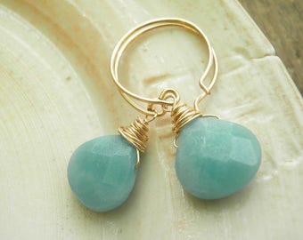 Aqua Blue Amazonite Earrings, 14K Gold Filled, August Birthstone, Dangle  Gold Earrings, Minimalist Jewelry, Beaded Earrings, Blue Stone