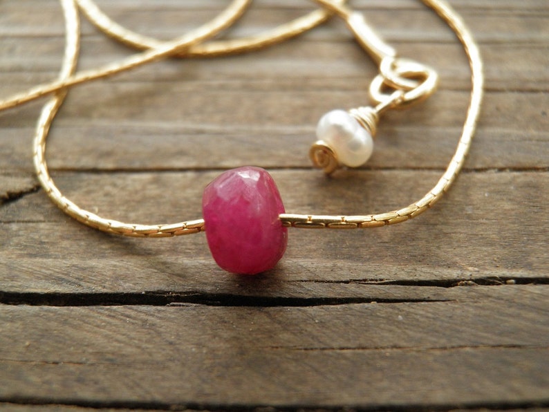 Ruby Necklace, July Birthstone, Genuine Ruby, Real Ruby pendant, Gold Ruby Minimalist Necklace, Dainty Necklace, Bridal Necklace, Ruby image 4
