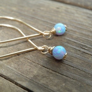 14k Solid Gold Opal Earrings, Opal Dangle Earrings, Blue Opal Dangle Earrings, Unique Dangle Earrings, Dainty Gold Dangle Earrings,Blue Opal