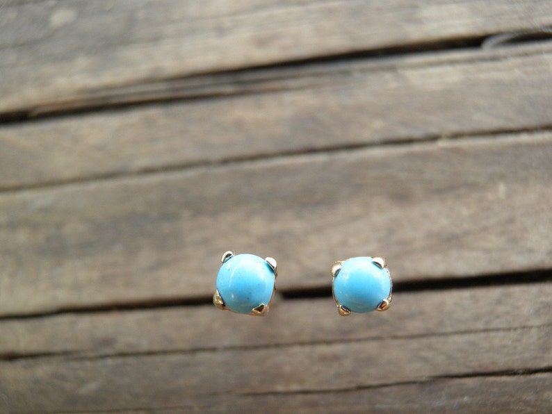 14k Gold Studs Tiny 3mm Turquoise Stud Earrings Turq uoise Post Earrings Turquoise Earrings Stone Stud Earrings Dot Post Earring unisex stud image 5