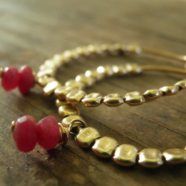 Valentines Day Gift, July Birthstone, Ruby Jewelry, Bridal Earrings, Winter Fashion, Gold Filled Glories Hoops, Gold Hoops, Everyday Jewelry