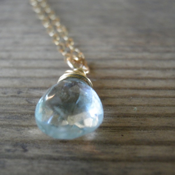 March Birthstone, Aquamarine Necklace, Rough Finished Aquamarine Jewelry, Minimalist Blue Pendant Necklace, 14k Gold Filled, Gift For Her