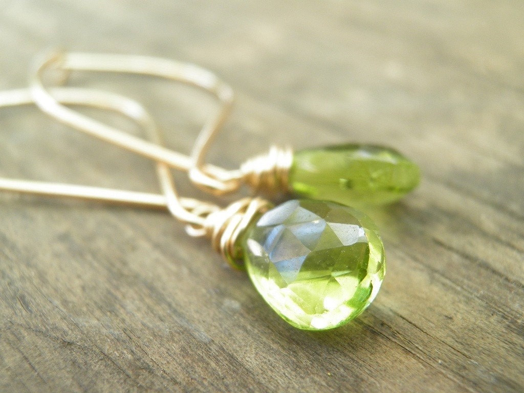 Rough Cut Peridot Earrings Princess Spring Green Briolette - Etsy