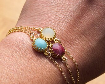 Ruby Bracelet Minimal Gold Bracelet with 14k Gold Fill Chain Delicate and Dainty Gold And Red Gemstone Bracelet Mothers Day Gift Spring Sale