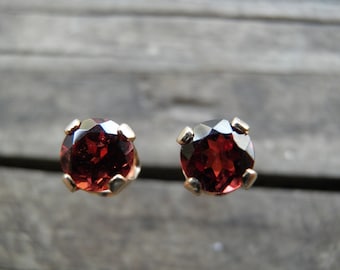 January Birthday, January Birthstone, Red Garnet Stud Earrings, Silver Studs, 4mm Deep Red Post Earrings, Vintage Style, Winter Fashion