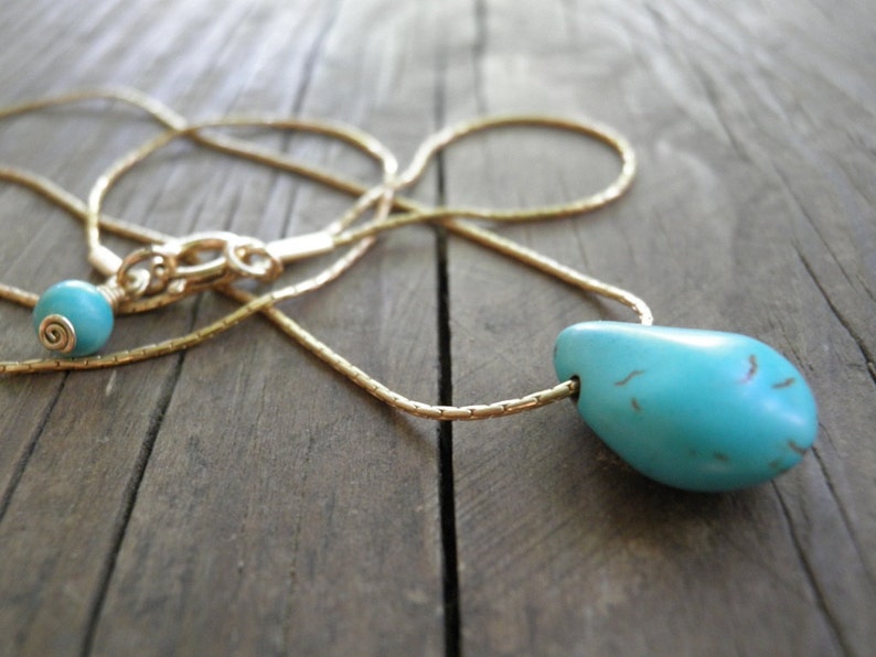 Bridesmaid gift, Turquoise Teardrop Necklace, Turquoise Necklace, December Birthstone, Turquoise Choker, Dainty Gold Necklace, Gold Choker image 1