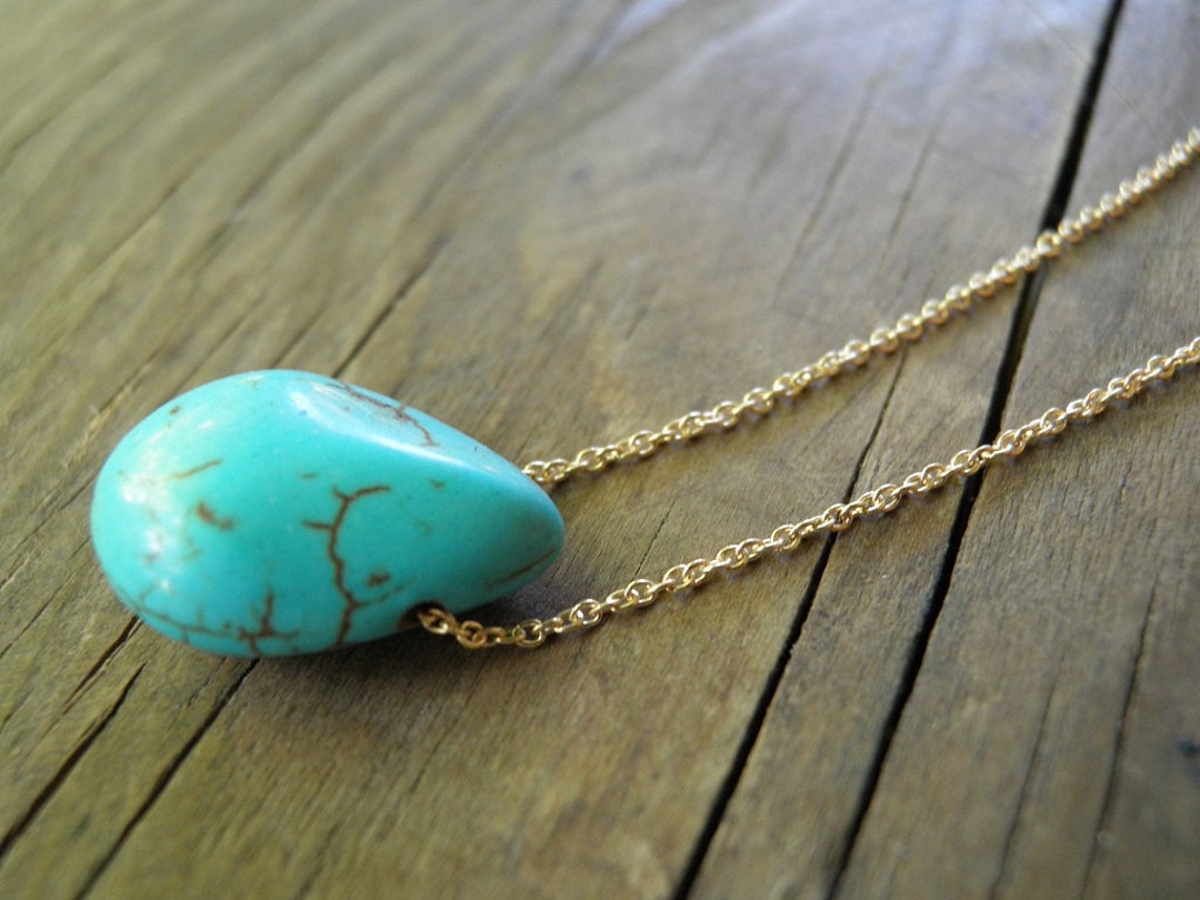 Turquoise Raindrop Station Necklace in 14K Gold