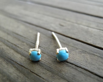 14k Gold Studs Tiny 3mm Turquoise Stud Earrings Turq uoise Post Earrings Turquoise Earrings Stone Stud Earrings Dot Post Earring unisex stud
