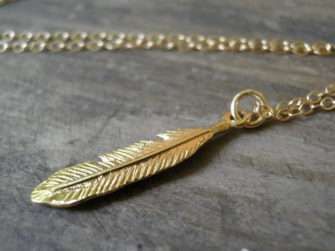 Feather Jewelry LONG Gold Necklace Gold Feather Necklace Etsy