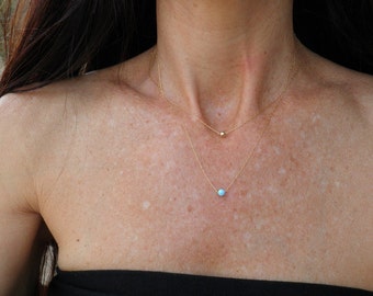 Laag ketting, twee tier gouden ketting, Tiny 4mm blauwe Opaal ketting, 4mm gouden bal ketting, bruidsmeisje gift, minimalistische bruids ketting