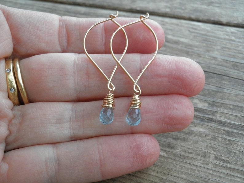 Solid Gold Earrings, December Birthstone Earrings, Bridal Blue Topaz Earrings, Blue Topaz Earrings, Blue Topaz Jewelry, November Birthstone image 3