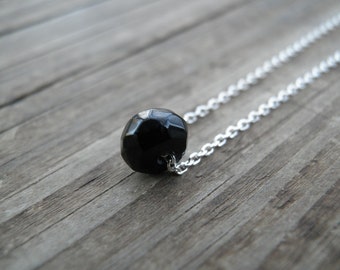 Bridesmaid gift, Minimalist Delicate Necklace, Black faceted Onyx Necklace, Sterling Silver Chain, Onyx Jewelry, Birthstone Necklace, Sale