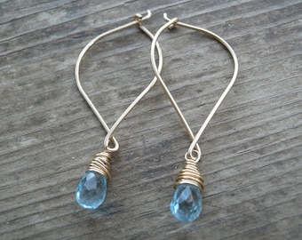 December Birthstone, Bridal Blue Topaz Aqua Crystal Blue Earrings, Rough Blue Topaz, Blue Topaz Jewelry 14k Gold Filled, Winter Fashion gift
