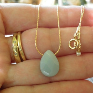 Tiny Teal Necklace, Amazonite Blue Teardrop Necklace, 14K Gold Filled Necklace, Minimalist Pendant, Beautiful Delicate, Gift For Her image 3