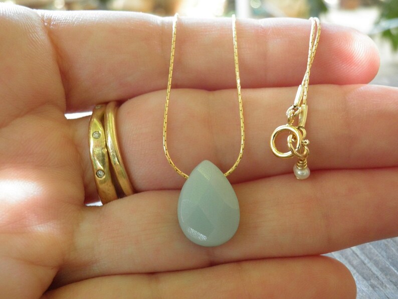 Tiny Teal Necklace, Amazonite Blue Teardrop Necklace, 14K Gold Filled Necklace, Minimalist Pendant, Beautiful Delicate, Gift For Her image 3