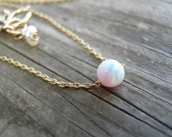 White Pink Opal Necklace, Opal Necklace, Opal Ball Necklace, Opal Gold Necklace, Opal Jewelry, Tiny One 4mm Opal Bead Necklace, Dot necklace
