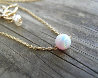 Opal Necklace, Tiny White Opal Necklace, Opal Gold Necklace, Opal Jewelry, Gold Bridesmaid Gift, Dainty, Dot Necklace, Minimalist Necklace