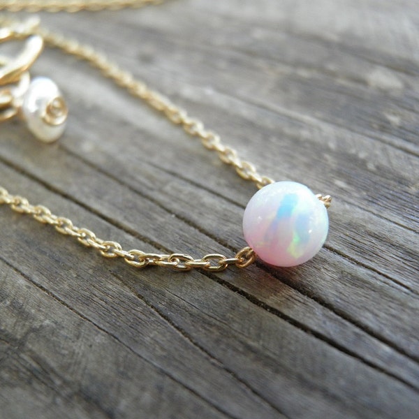 Opal Necklace, Tiny White Opal Necklace, Opal Gold Necklace, Opal Jewelry, Gold Bridesmaid Gift, Dainty, Dot Necklace, Minimalist Necklace