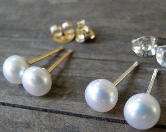 Dainty Pearl Stud Earrings, Boho Wedding Jewelry, Gold Filled Pearl Post Earrings, Bridesmaid Pearl Stud Earrings, June Birthstone Earrings