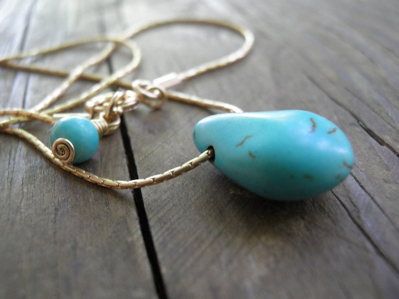 Bridesmaid gift, Turquoise Teardrop Necklace, Turquoise Necklace, December Birthstone, Turquoise Choker, Dainty Gold Necklace, Gold Choker image 5