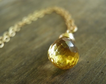 Valentines Day Gift, Gold Necklace, Citrine Necklace, November Birthstone, Yellow Citrine Charm, Minimalist Necklace, Bridal Necklace