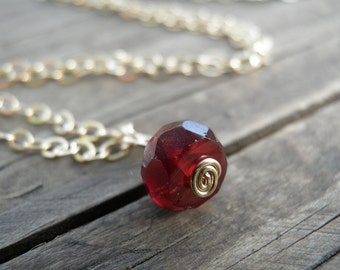 Tiny Garnet Necklace, Minimalist Necklace, Rough Cut Deep Red Necklace ,14K Gold Filled, January Birthstone Necklace, Winter Fashion