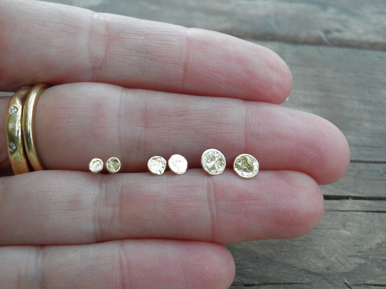 Gold Stud Earrings 14k Solid Gold 4mm Small Hammered Flat | Etsy