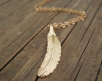 November Birthday, Feather Jewelry Long Gold Necklace Gold Feather Necklace Minimalist  Pendant Charm Pendant Delicate Gold Filled Necklace