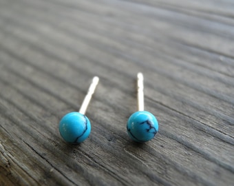 Turquoise Stud Earrings, 3 mm Turquoise Post Earrings, Tiny Earrings, Turquoise Earrings, Gold Stud Earrings, Silver Stud Earrings, Dainty