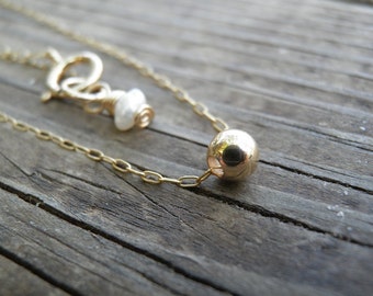Gold Necklace, Tiny One Gold Ball Necklace, Gold Bead Necklace, Bridesmaid gift, Minimalist Pendant Necklace Delicate Gold Filled Necklace